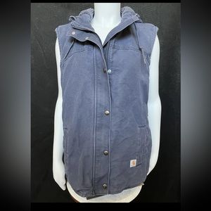Carhartt hooded women’s xl Sherpa lined vest workwear blue vintage